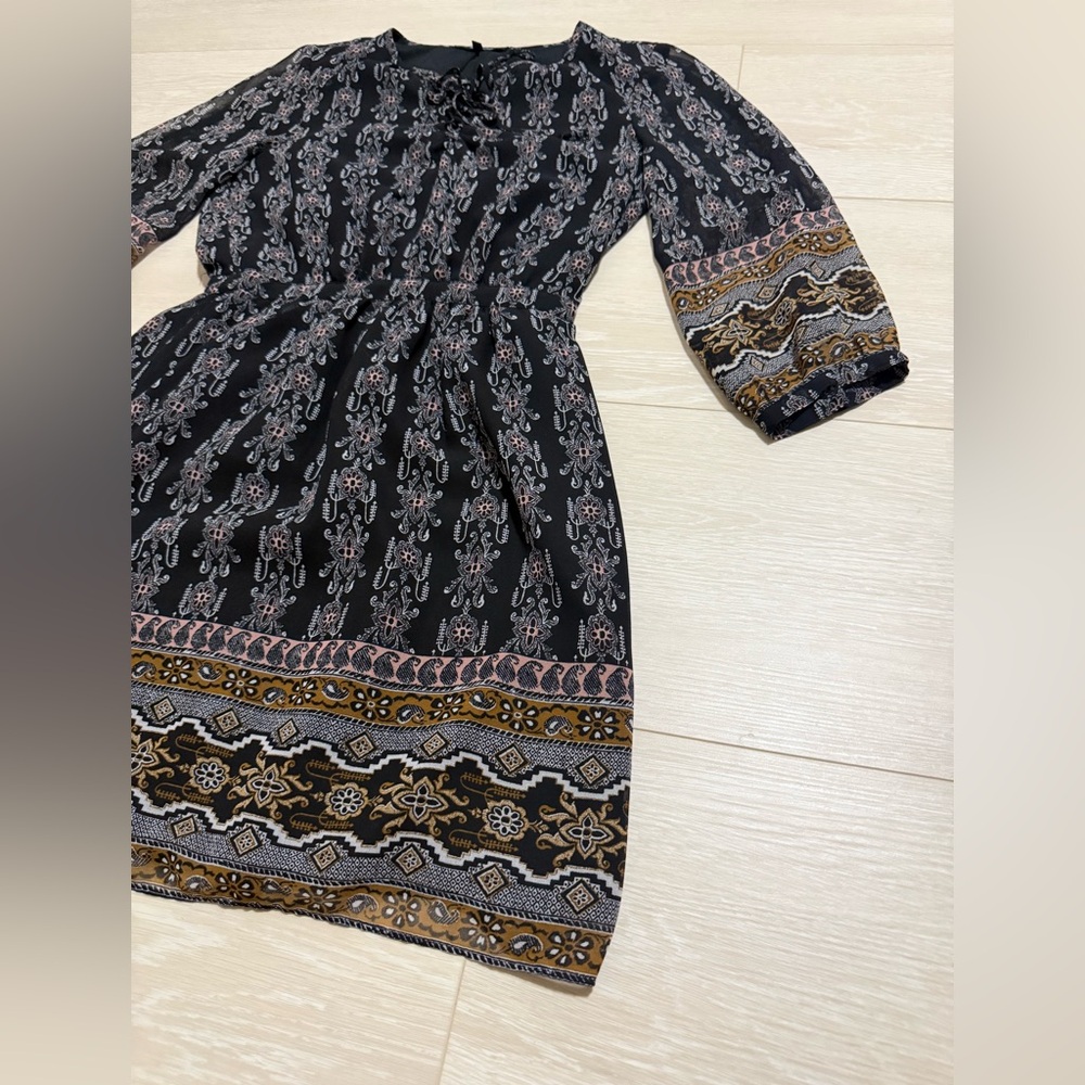 Madewell Boho Black Brown Long Sleeve Dress - Picture 4 of 12